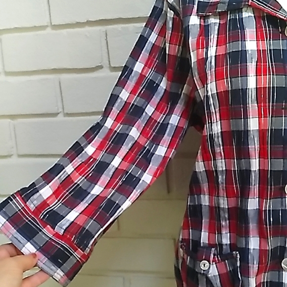 Christopher & Banks Stretch Plaid Button Down Blouse. Size Large. NWOT - Picture 5 of 11